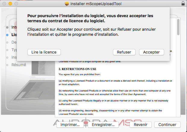 Acceptation du contrat de licence